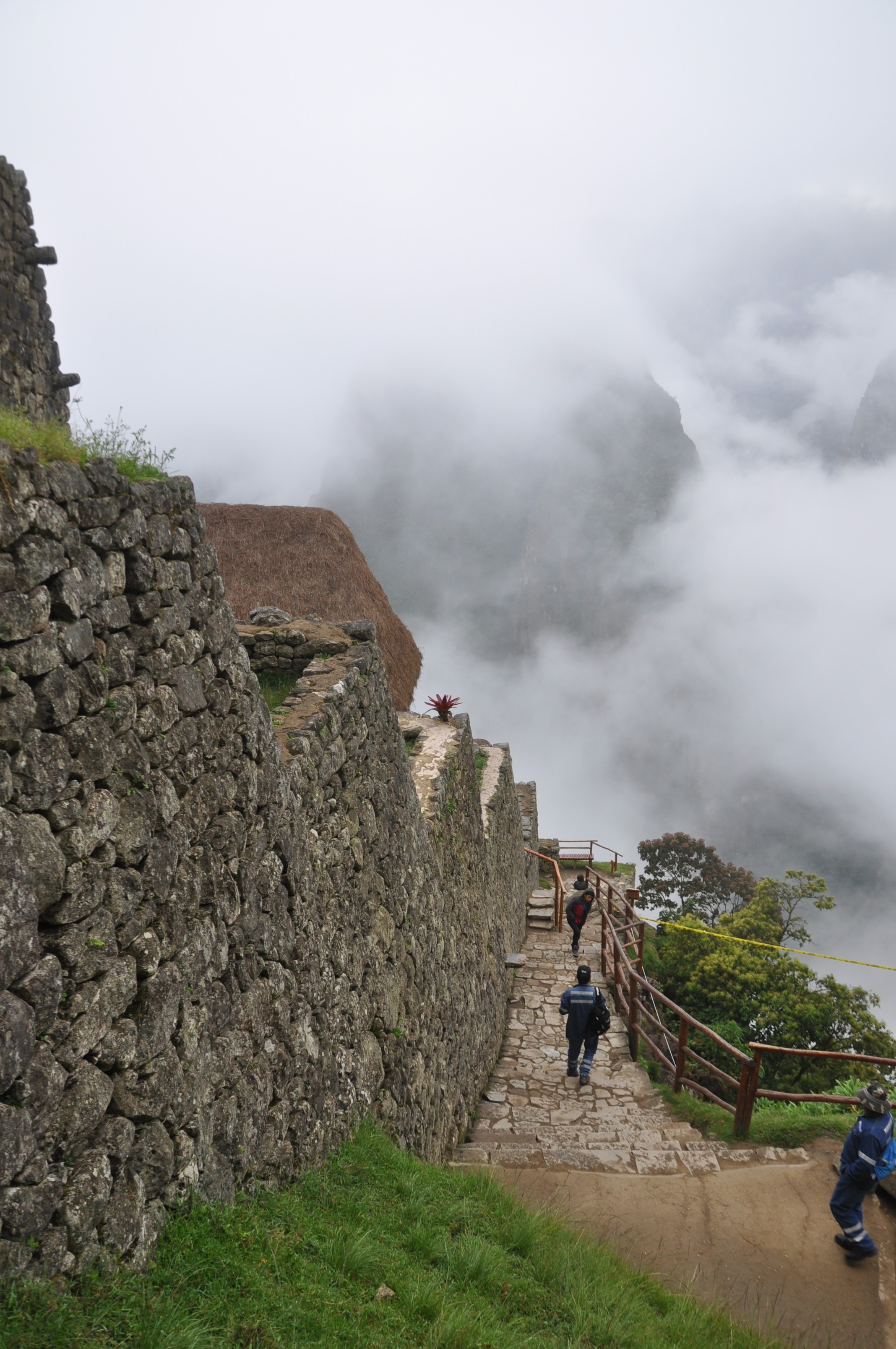 Machu Picchu: View along City Wall down to the Valley